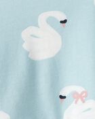 Baby Girl Swan Print Long-Sleeve Peplum Top - Blue, image 2 of 3 slides