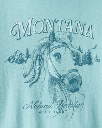 Girls Montana Western Horse Long-Sleeve Graphic Tee - Blue, 