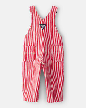 Baby Boy Hickory Stripe Overalls - Red/Ivory, 