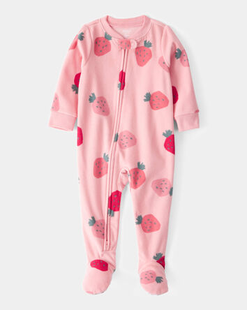 Baby Girl 1-Piece Strawberry Fleece Footie Pajamas - Pink, 