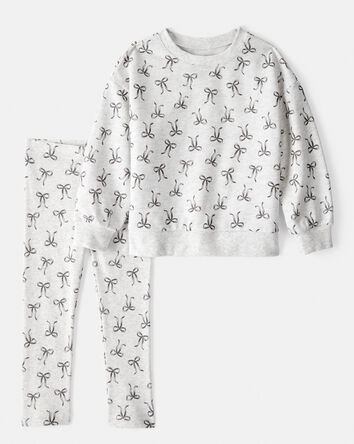 Toddler Girl Bow Print Long-Sleeve Tee & Pant Set - Grey, 