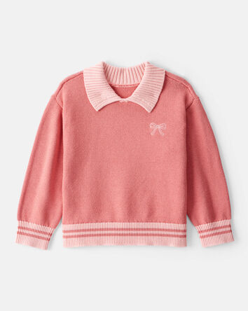 Toddler Girl Bow Cotton Long-Sleeve Sweater - Pink, 