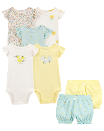 Baby 7-Piece Lemon Short-Sleeve Bodysuits & Shorts Set, 