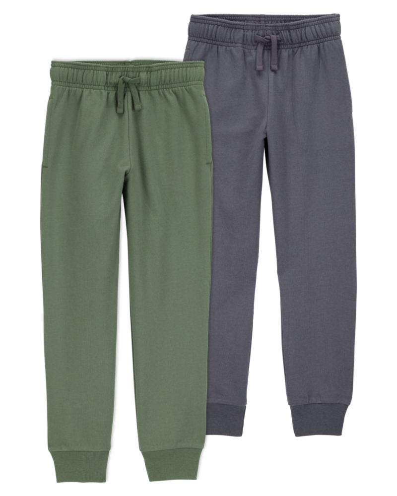 Boys 2-Pack Pull-On Drawstring Joggers - Grey/Green, image 1 of 7 slides