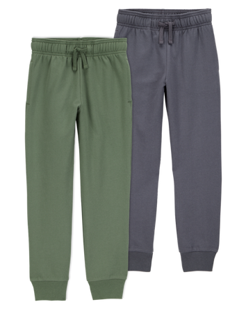 Boys 2-Pack Pull-On Drawstring Joggers - Grey/Green, 