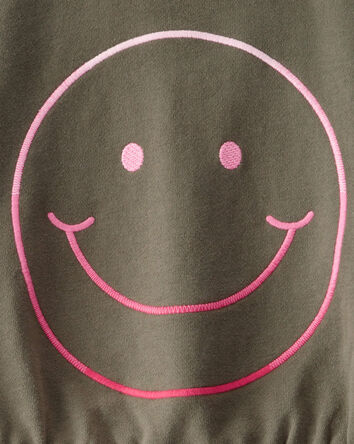 Kid Oversized  Smiley Face Graphic Sweatshirt - Olive, 