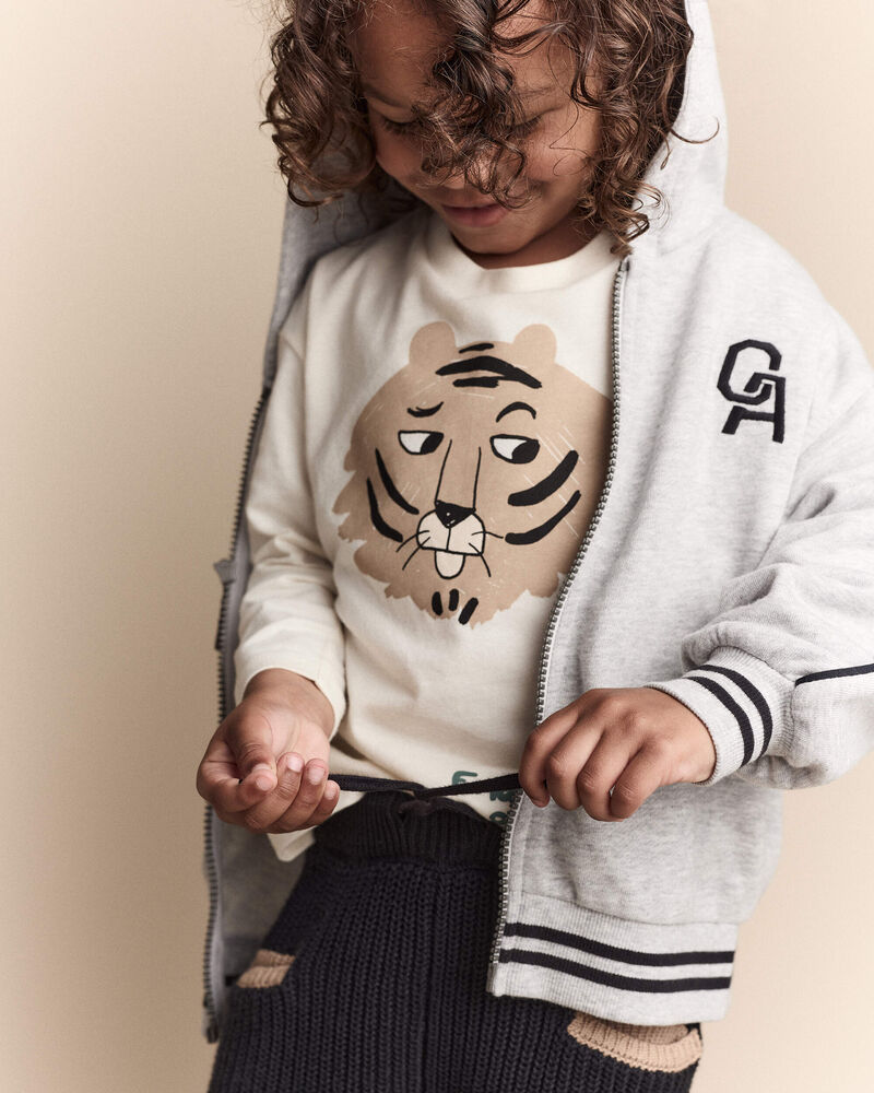 Toddler 'Endless Potential' Tiger Long-Sleeve Pocket Graphic Tee - Cream, image 4 of 7 slides