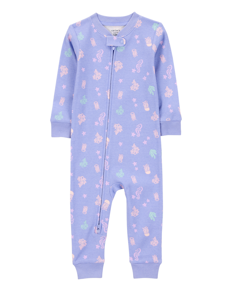 Baby Girl 1-Piece Jellyfish 100% Snug Fit Cotton Footless Pajamas - Blue, image 1 of 4 slides