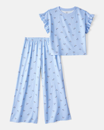 Kid 2-Piece Floral Flutter-Sleeve Pajamas - Blue, 