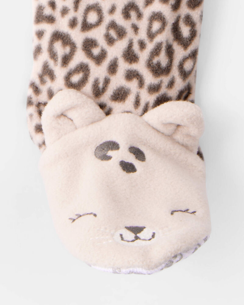 Toddler Girl Leopard Fleece Long-Sleeve Loose Fit 1-Piece Pajamas - Brown, image 3 of 4 slides