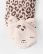 Toddler Girl Leopard Fleece Long-Sleeve Loose Fit 1-Piece Pajamas - Brown, image 3 of 4 slides