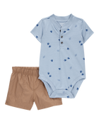 Baby Boy 2-Piece Dinosaur Footprint Bodysuit & Short Set - Blue/Brown, image 1 of 3 slides