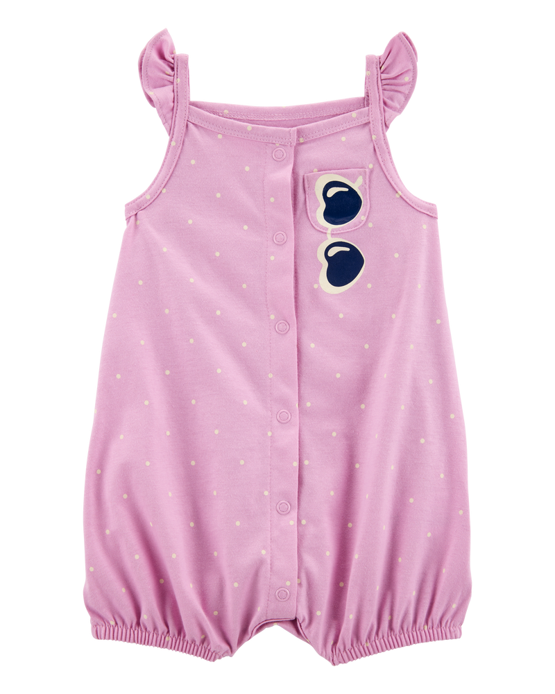 Baby Girl Pink 1-Piece Sleeveless Romper, image 1 of 3 slides