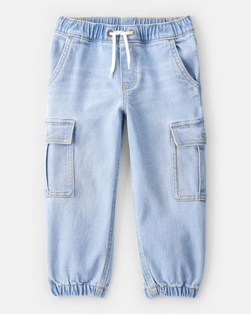 Toddler Boy  Pull-On Denim Cargo Joggers - Light Wash, image 1 of 5 slides