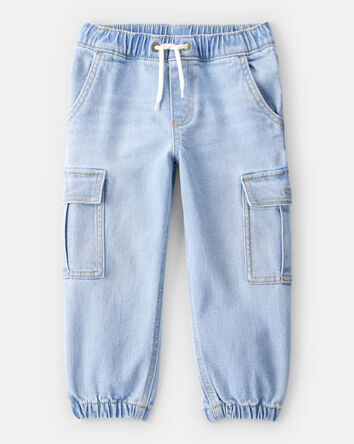 Toddler Boy  Pull-On Denim Cargo Joggers - Light Wash, 