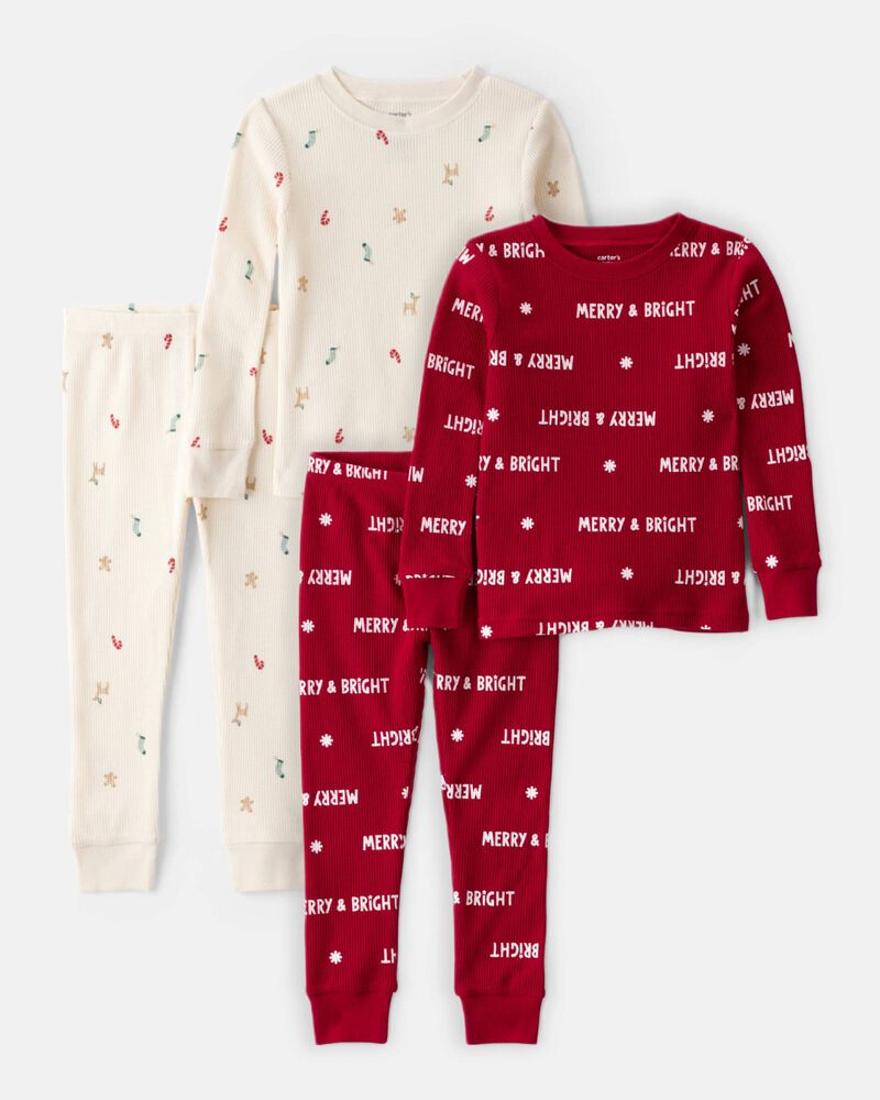 Baby Christmas Cotton Snug Fit 4-Piece Pajamas - Red/White, image 1 of 5 slides