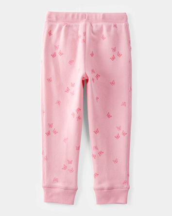 Toddler Butterfly Print Fleece Drawstring Joggers - Pink, 