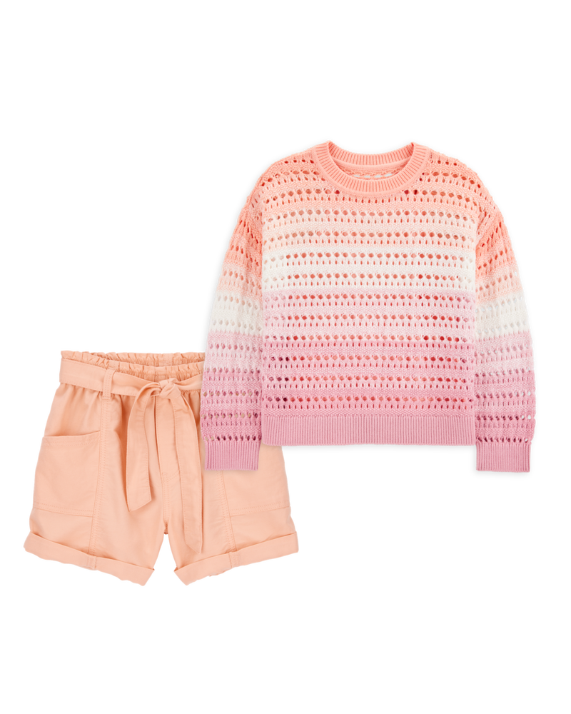 Kid 2-Piece Ombre Pullover Sweater & Utility Short Set, image 1 of 6 slides