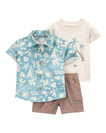 Baby 3-Piece Beach Print Little Short Set, 
