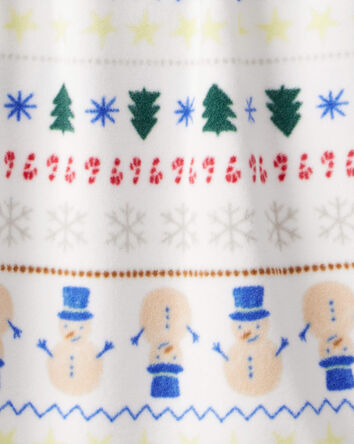 Girls Snowman Fair Isle Fleece Long-Sleeve Loose Fit Night Gown - White, 