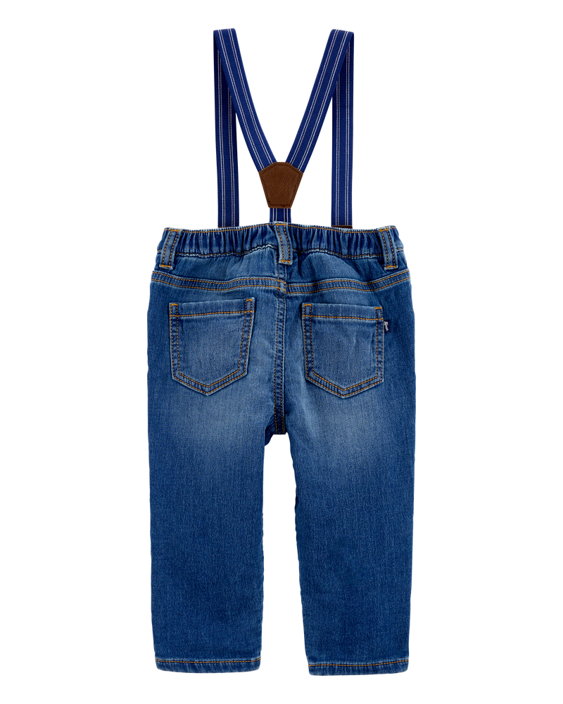 Baby Knit-Denim Suspender Pants, image 2 of 5 slides