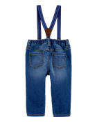 Baby Knit-Denim Suspender Pants, image 2 of 5 slides
