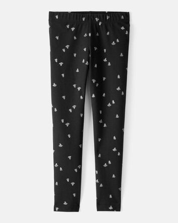 Girls Cotton Halloween Ghost Stretch Leggings - Black, 