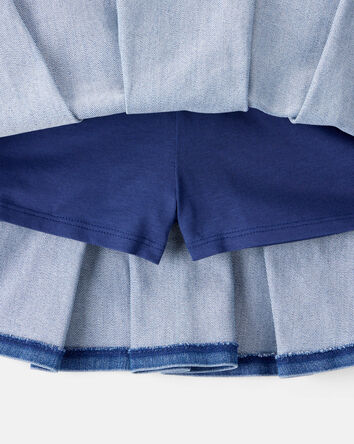 Kid Pull-On Pleated Denim Skort - 70s Blue Wash, 