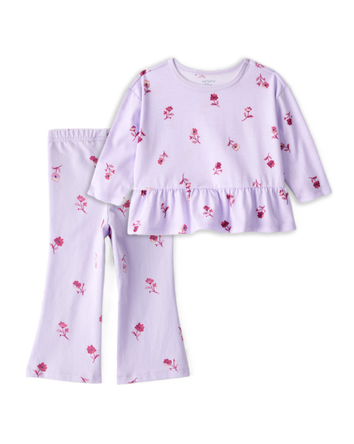 Toddler Girl 2-Piece Floral Long-Sleeve Top & Flared Leggings Set - Purple, 