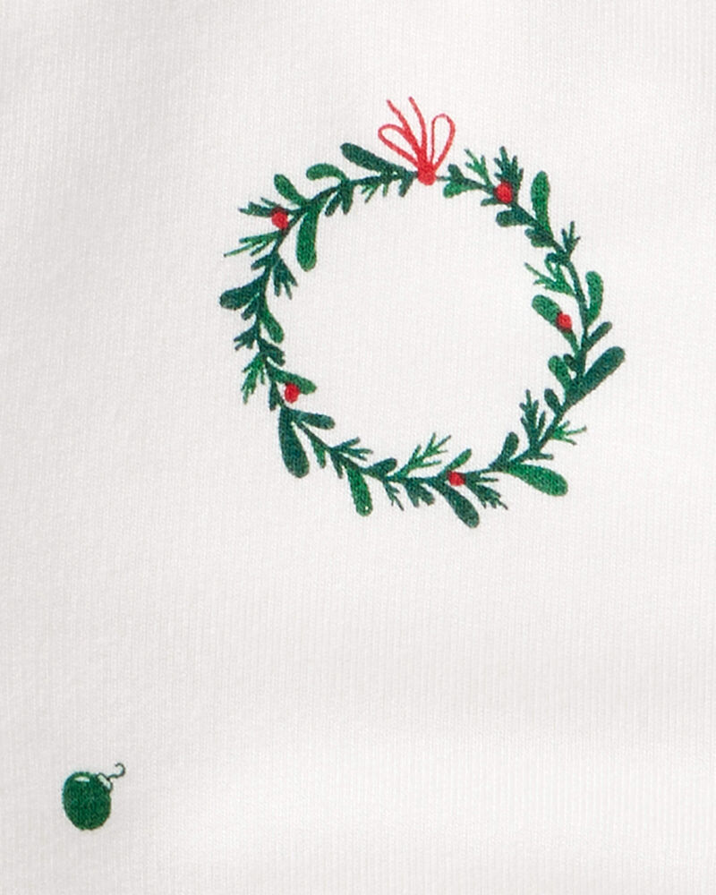 Baby Girl Wreath Print PurelySoft Long-Sleeve Bodysuit Dress - White, image 3 of 5 slides