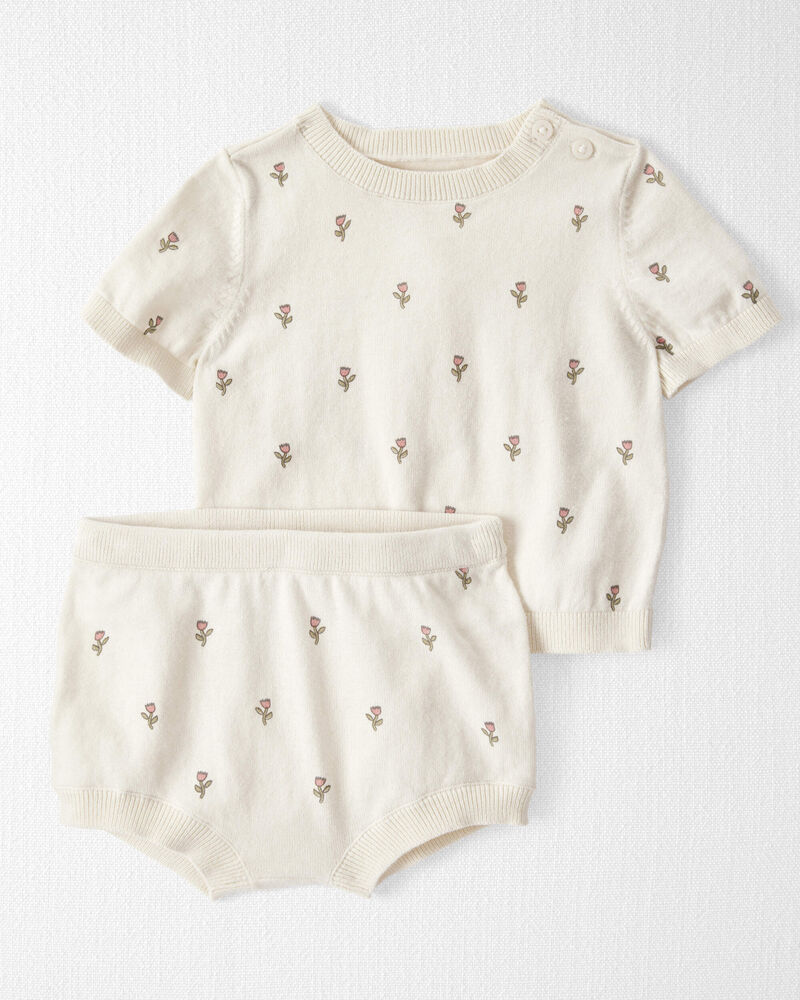 Baby Girl 2-Piece Organic Cotton Floral-Print Sweater Set, image 1 of 4 slides