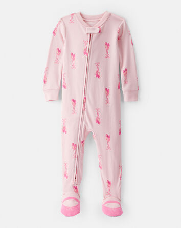Toddler Girl Ballet 100% Cotton 1-Piece Pajamas - Pink, 