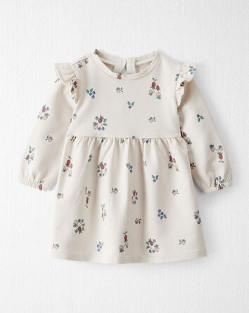 Baby Girl Organic Cotton French Terry Dress in Berry Blossom Print, 