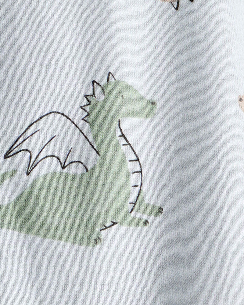 Toddler Boy Dragon 100% Cotton Long-Sleeve 1-Piece Pajamas - Blue, image 2 of 3 slides