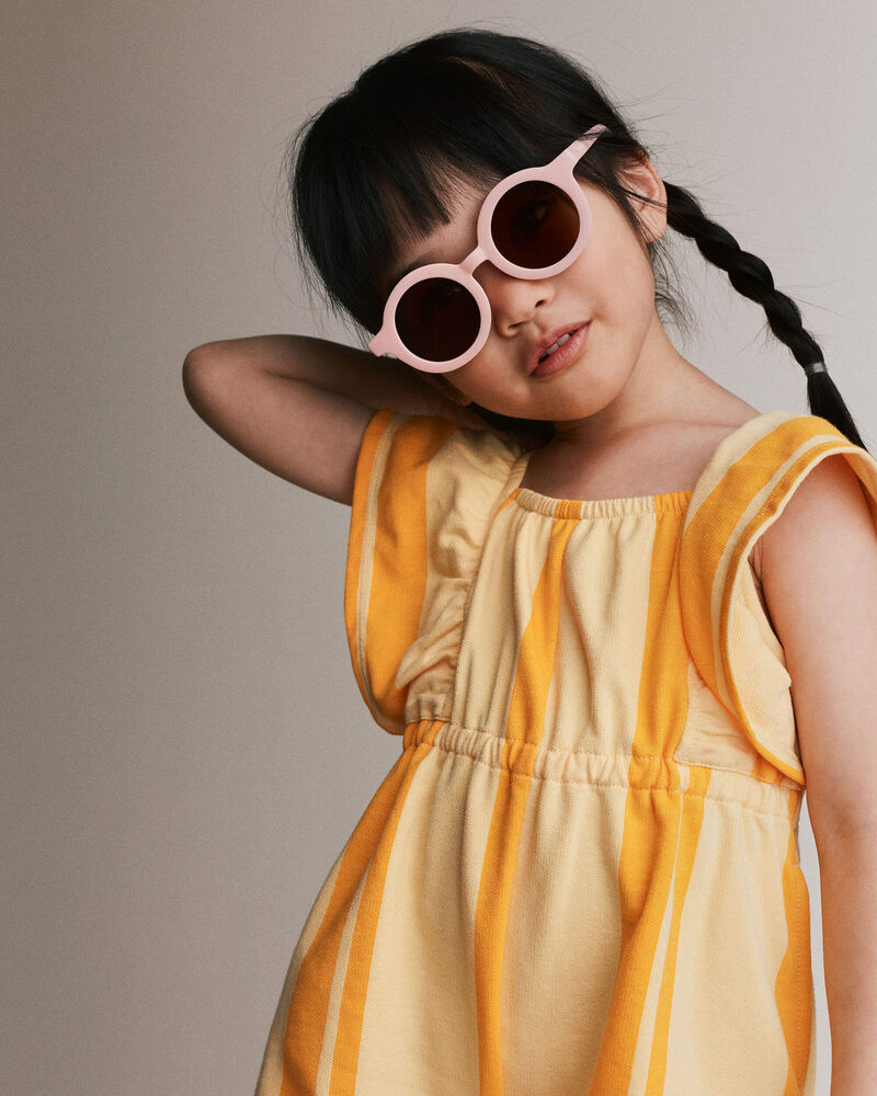 Toddler Girl Ruffle Sleeve Romper in Stripes - Yellow, image 3 of 6 slides