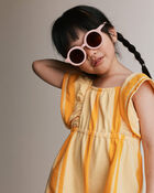 Toddler Girl Ruffle Sleeve Romper in Stripes - Yellow, image 3 of 6 slides