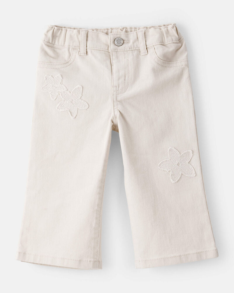 Baby Embroidered Stretch Denim Wide Leg Jeans - Cream, image 1 of 5 slides