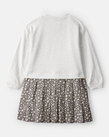 Girls Floral Sweatshirt Dress - Grey/Green, 