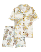 Kid 2-Piece Palm Tree Button-Down Shirt & Shorts Set, image 1 of 7 slides