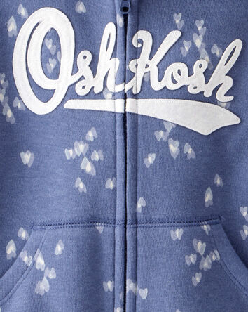 Toddler Heart Print OshKosh Fleece Logo Zip Jacket - Blue, 