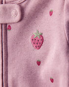 Baby Girl Strawberry Print 100% Cotton Sleep & Play Pajamas - Pink, image 2 of 5 slides