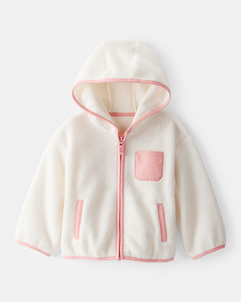 Toddler Girl Sherpa Zip-Up Jacket - Ivory, image 1 of 3 slides