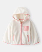 Toddler Girl Sherpa Zip-Up Jacket - Ivory, image 1 of 3 slides