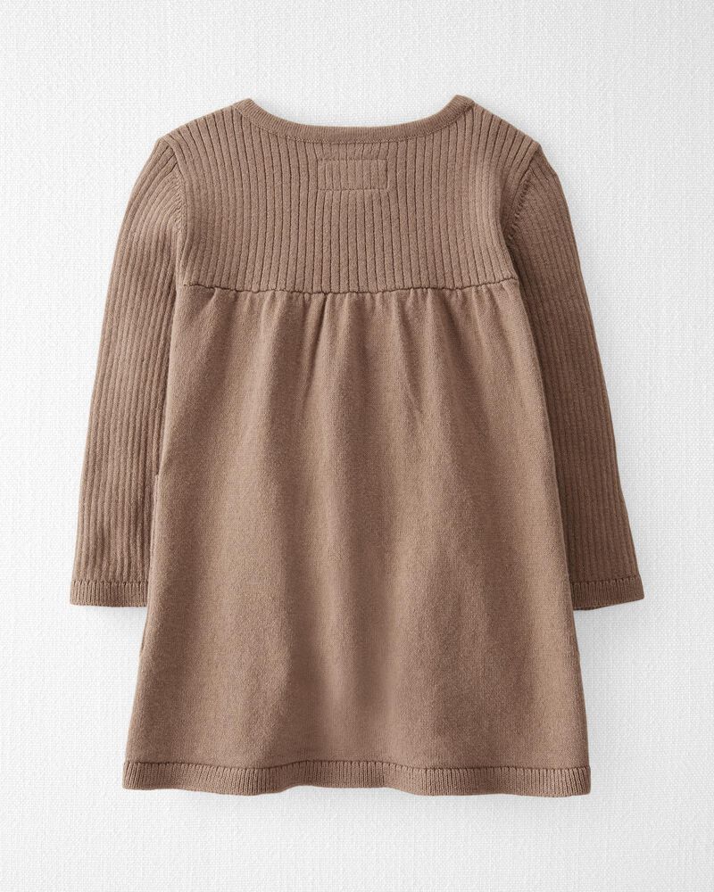 Baby Organic Cotton Ribbed Sweater Knit Dress in Light Brown, image 2 of 5 slides