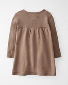 Baby Organic Cotton Ribbed Sweater Knit Dress in Light Brown, image 2 of 5 slides