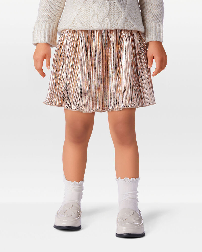 Toddler Girl Metallic Pleated Skirt - Gold, image 3 of 5 slides
