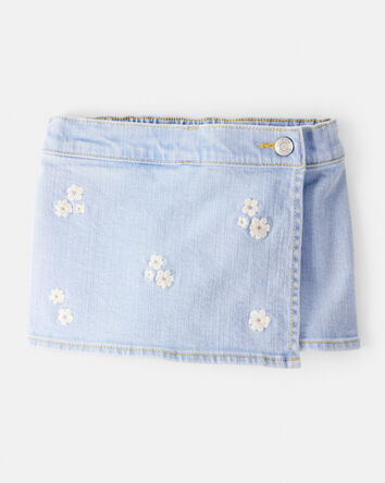 Baby Girl Embroidered Denim Skort - Blue, 