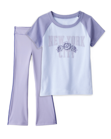 Girls 2-Piece New York Short-Sleeve Graphic Tee & Flare Pants Set - Blue, 