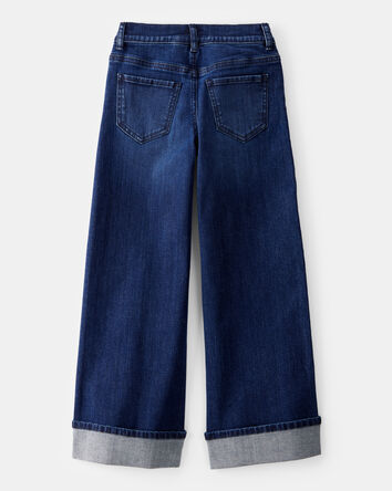 Kid Rigid Mid Rise Cuffed Wide Leg Jeans - Dark Wash, 