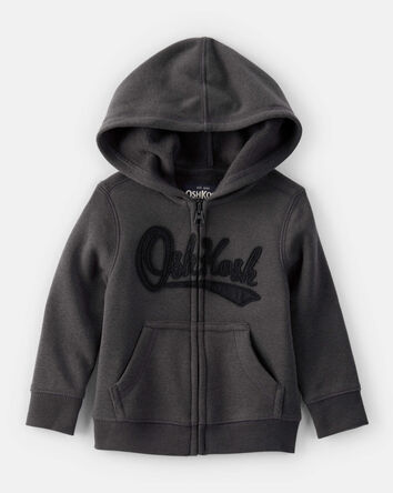 Baby Boy Fleece Hooded Zip-Up Jacket - Black, 